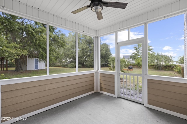 113 Percy Padgett Ct, Holly Ridge, NC 28445 - unfurnished sunroom with a ceiling fan