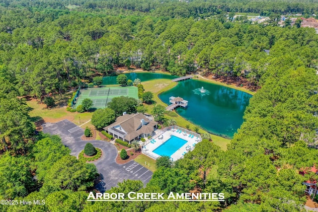 3878 White Blossom Cir, Southport, NC 28461 - aerial view of a large body of water, a forest, and a pool