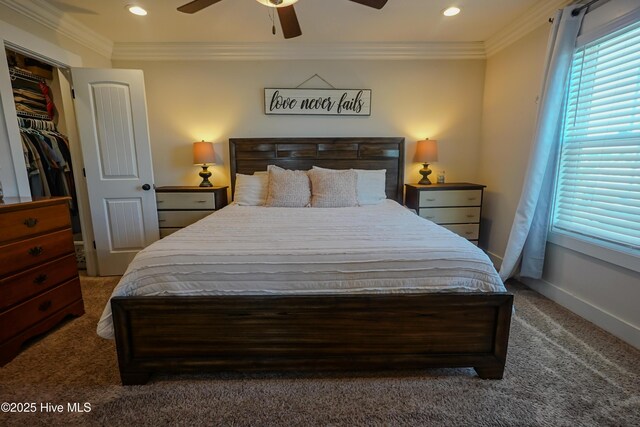 215 Chestwood Dr, Hubert, NC 28539 - bedroom featuring carpet, multiple windows, ornamental molding, recessed lighting, and baseboards