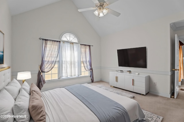 4710 Hudson Rd NW, Wilson, NC 27896 - bedroom featuring carpet floors, high vaulted ceiling, baseboards, and ceiling fan