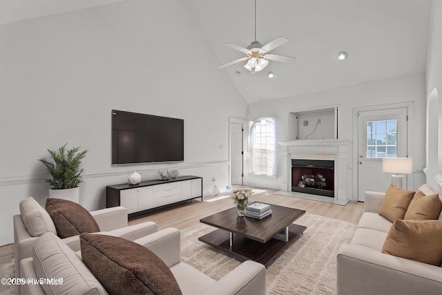 4710 Hudson Rd NW, Wilson, NC 27896 - living area with ceiling fan, healthy amount of natural light, high vaulted ceiling, light wood finished floors, and recessed lighting