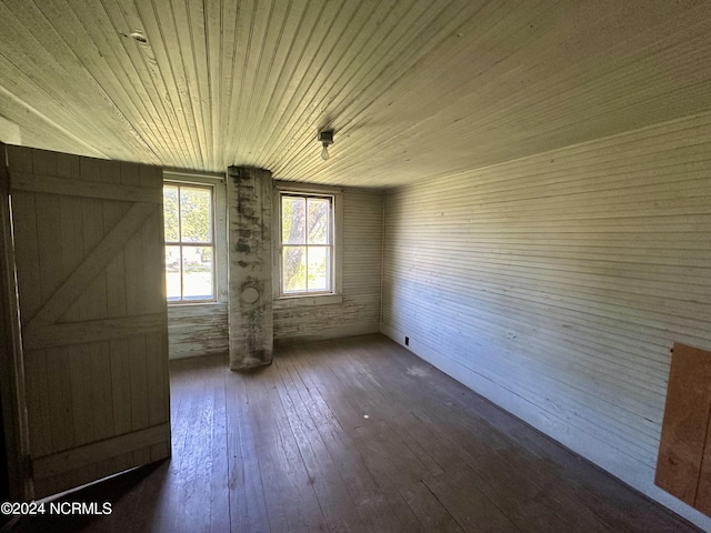 114 Rhodes Ave, Windsor, NC 27983 - empty room featuring wood ceiling, wood-type flooring, and wood walls