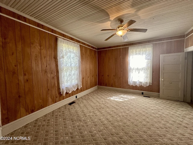 114 Rhodes Ave, Windsor, NC 27983 - carpeted empty room with plenty of natural light, a ceiling fan, and wooden walls