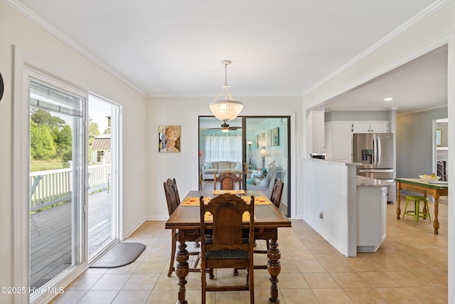 1235 Sound Shore Dr, Edenton, NC 27932 - dining area with healthy amount of natural light, light tile patterned floors, ornamental molding, and baseboards