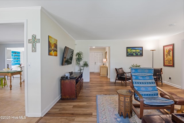 1235 Sound Shore Dr, Edenton, NC 27932 - living room with baseboards, ornamental molding, and light wood finished floors