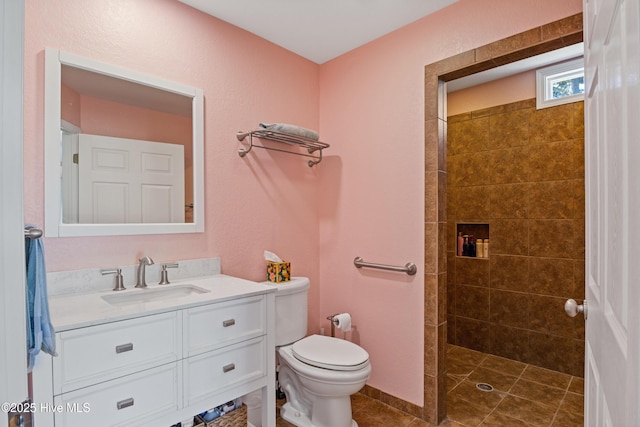 1235 Sound Shore Dr, Edenton, NC 27932 - full bathroom with a tile shower, vanity, toilet, and tile patterned floors