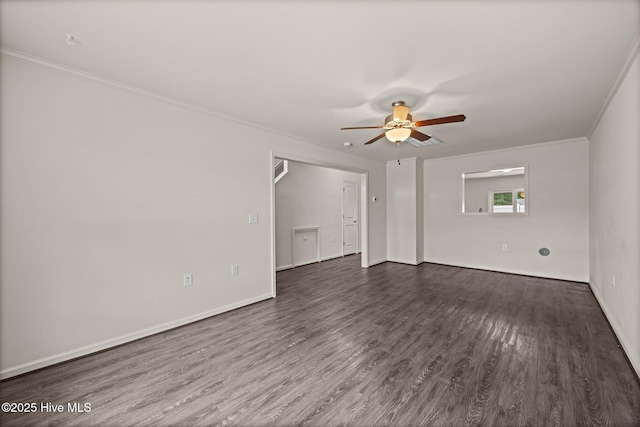 312 Glenellen Loop Rd, Midway Park, NC 28544 - empty room with ornamental molding, a ceiling fan, dark wood-type flooring, and baseboards