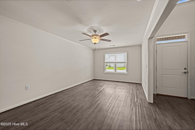 312 Glenellen Loop Rd, Midway Park, NC 28544 - foyer entrance with dark wood-style floors, a ceiling fan, baseboards, and crown molding