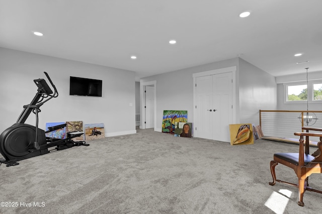 1246 Heron Run Dr, Wilmington, NC 28403 - workout room with carpet flooring, recessed lighting, and baseboards