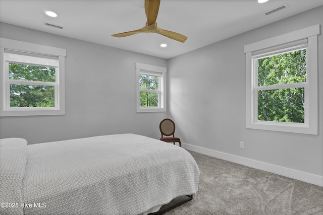 1246 Heron Run Dr, Wilmington, NC 28403 - carpeted bedroom with baseboards, recessed lighting, and ceiling fan