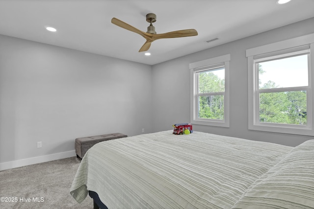 1246 Heron Run Dr, Wilmington, NC 28403 - carpeted bedroom with baseboards, recessed lighting, and ceiling fan