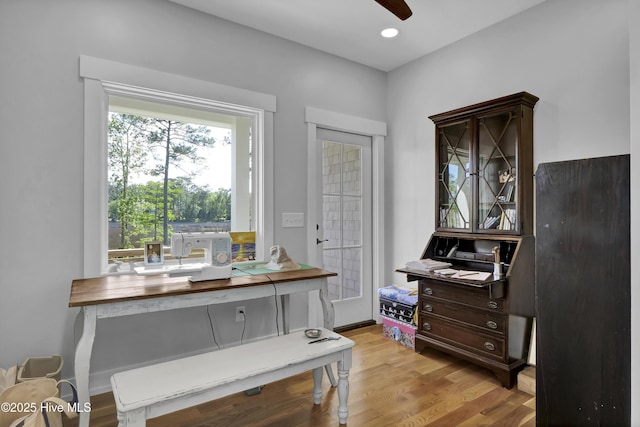 1246 Heron Run Dr, Wilmington, NC 28403 - office space featuring a ceiling fan and light wood-style flooring
