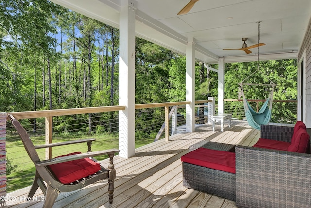1246 Heron Run Dr, Wilmington, NC 28403 - wooden terrace with ceiling fan