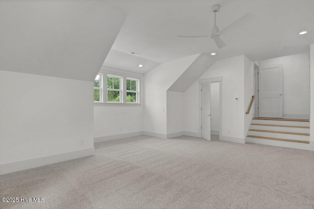 324 Grayhawk Cir, Wilmington, NC 28411 - additional living space with lofted ceiling, recessed lighting, a ceiling fan, and light colored carpet