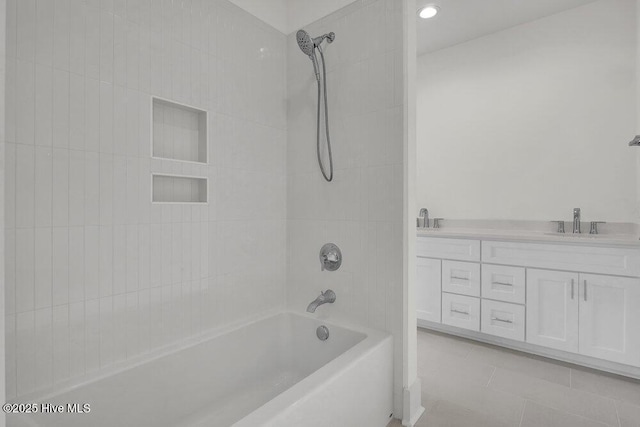 324 Grayhawk Cir, Wilmington, NC 28411 - bathroom featuring shower / washtub combination, double vanity, and tile patterned floors