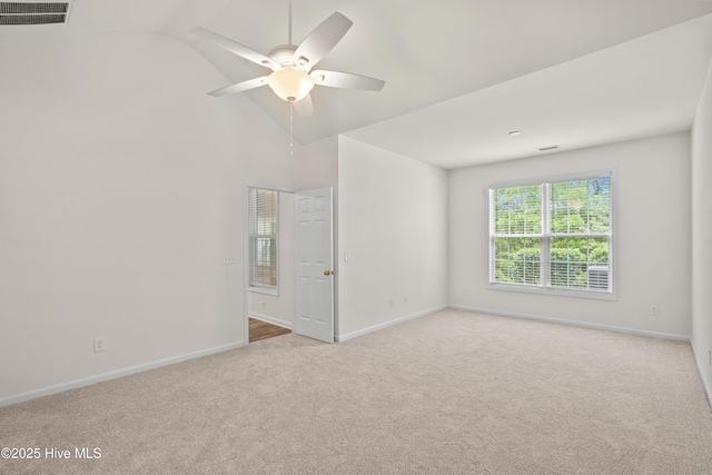 94 Field Planters Cir, Calabash, NC 28467 - unfurnished room with carpet, baseboards, a ceiling fan, and vaulted ceiling