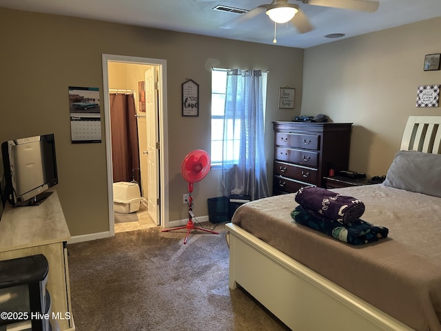 1404 Angels End Unit B, Greenville, NC 27858 - bedroom with carpet floors, baseboards, ensuite bathroom, and a ceiling fan