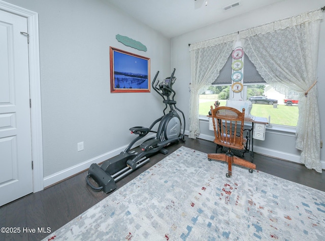 104 Soundside Estates Dr, Grandy, NC 27939 - workout room with wood finished floors, baseboards, and plenty of natural light