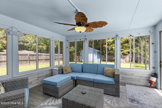 107 Foxlair Dr, Hubert, NC 28539 - sunroom / solarium featuring plenty of natural light, an outdoor hangout area, and ceiling fan