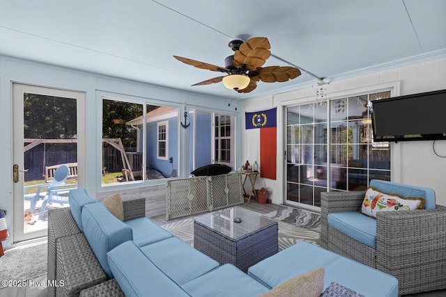 107 Foxlair Dr, Hubert, NC 28539 - sunroom / solarium featuring outdoor lounge area and ceiling fan