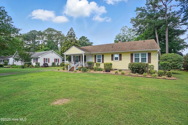 1605 Edgewood Dr, Elizabeth City, NC 27909 - single story home with a front lawn, covered porch, a chimney, and crawl space