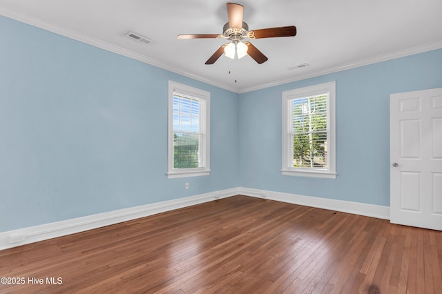 114 N 16th St, Wilmington, NC 28401 - spare room with hardwood / wood-style flooring, ornamental molding, and a ceiling fan