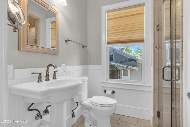 114 N 16th St, Wilmington, NC 28401 - full bathroom with tile patterned floors, a stall shower, and wainscoting