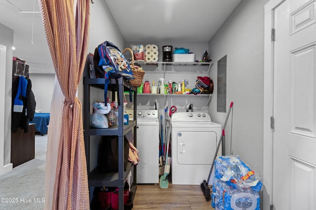 406 Walnut St, Elizabeth City, NC 27909 - laundry room with separate washer and dryer, attic access, electric panel, and wood finished floors