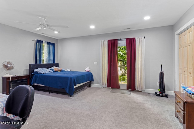 406 Walnut St, Elizabeth City, NC 27909 - bedroom featuring multiple windows, carpet floors, recessed lighting, and a ceiling fan