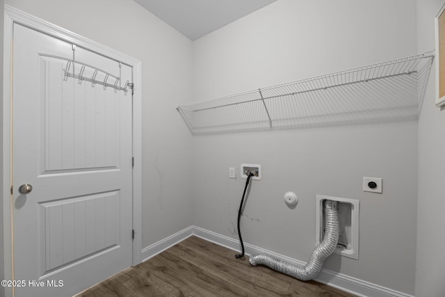 2001 Snapper St, New Bern, NC 28562 - washroom with electric dryer hookup, gas dryer hookup, washer hookup, dark wood-style floors, and baseboards