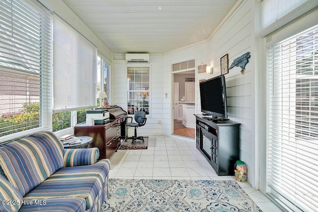 3212 Wexford Way, Southport, NC 28461 - sunroom / solarium featuring a wall mounted AC and marble look tile flooring