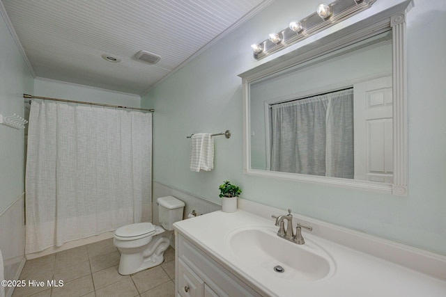 909 Carolina Beach Ave N Unit 2B, Carolina Beach, NC 28428 - full bathroom with vanity, tile patterned flooring, toilet, ornamental molding, and shower / bath combination with curtain