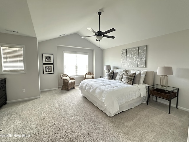 8288 Paramount Pt, Winnabow, NC 28479 - bedroom featuring lofted ceiling, light carpet, baseboards, and ceiling fan