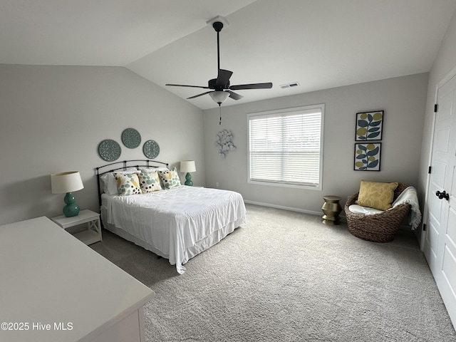 8288 Paramount Pt, Winnabow, NC 28479 - bedroom with carpet floors, lofted ceiling, ceiling fan, and baseboards