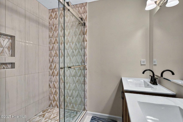 1116 E Beach Dr, Oak Island, NC 28465 - full bathroom featuring double vanity and a stall shower