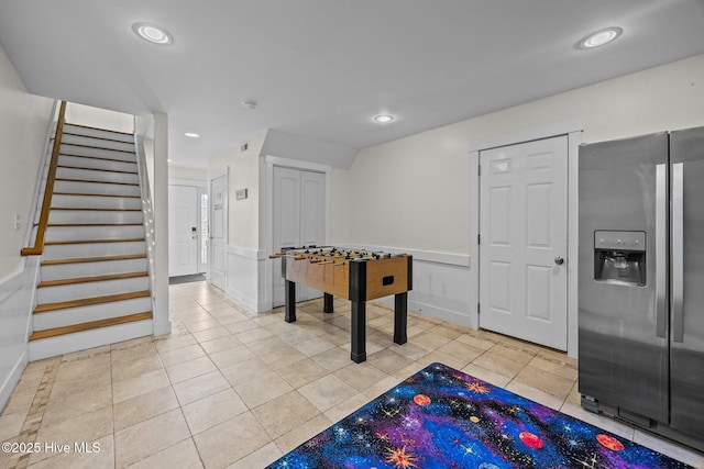 4248 Island Dr, North Topsail Beach, NC 28460 - rec room featuring wainscoting, light tile patterned flooring, and recessed lighting