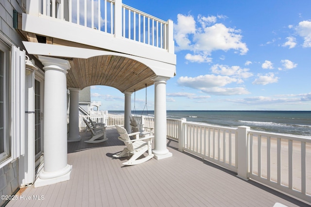 4248 Island Dr, North Topsail Beach, NC 28460 - deck with view of water and beach
