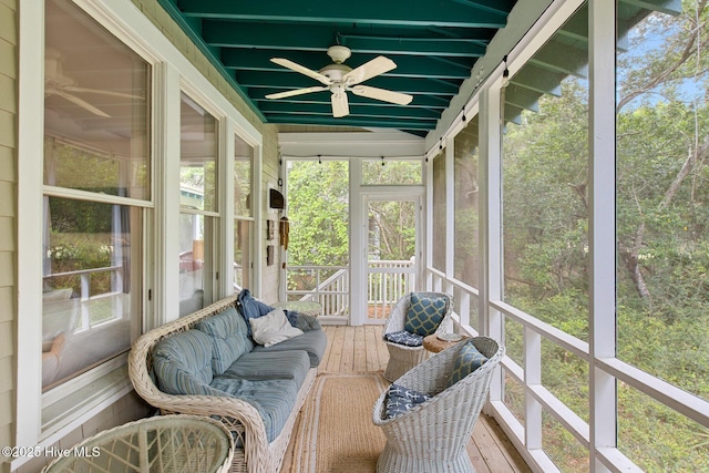 19 Sabal Palm Trl, Bald Head Island, NC 28461 - sunroom / solarium featuring a ceiling fan and healthy amount of natural light