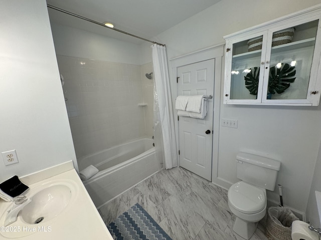19 Sabal Palm Trl, Bald Head Island, NC 28461 - full bathroom featuring shower / bath combo, marble look tile flooring, and vanity