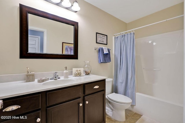 235 Chambers St, Winnabow, NC 28479 - full bath featuring vanity, toilet, shower / bath combo, and tile patterned floors