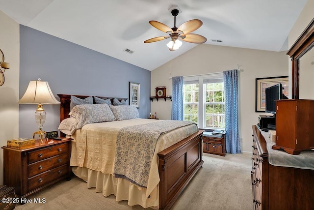 235 Chambers St, Winnabow, NC 28479 - bedroom with light carpet, lofted ceiling, and ceiling fan