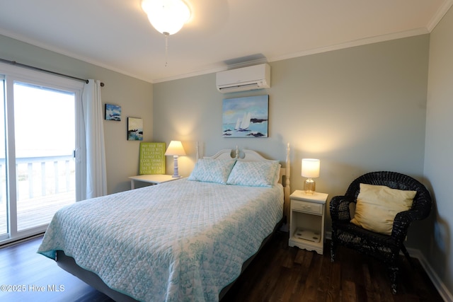 1116 E Ft Macon Rd, Atlantic Beach, NC 28512 - bedroom with a wall mounted AC, wood finished floors, ornamental molding, and access to exterior