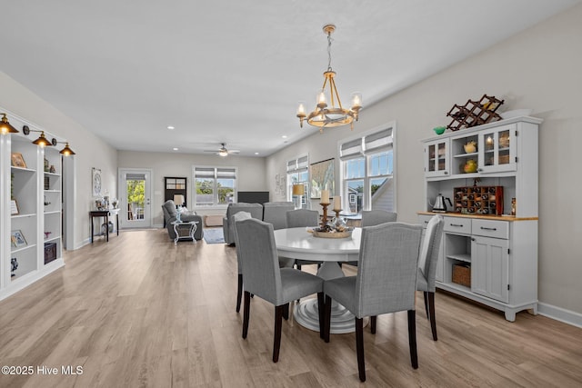 104 S 30th St, Morehead City, NC 28557 - dining area featuring a chandelier, healthy amount of natural light, light wood-style floors, recessed lighting, and ceiling fan