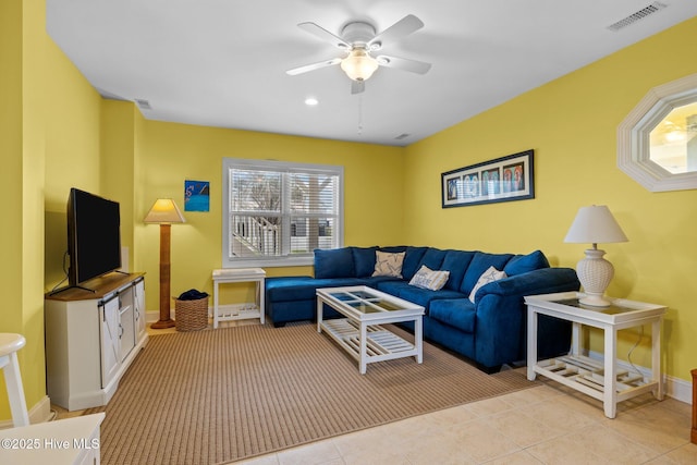 2414 Ocean Dr, Emerald Isle, NC 28594 - living area featuring ceiling fan, baseboards, and light tile patterned floors