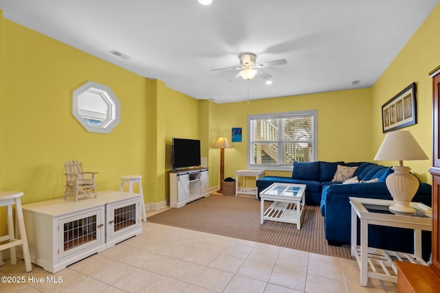 2414 Ocean Dr, Emerald Isle, NC 28594 - living room with a ceiling fan, light tile patterned flooring, baseboards, and recessed lighting