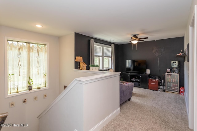 111 Pinelands Vis, Jackson Springs, NC 27281 - hallway featuring an upstairs landing, light carpet, and recessed lighting