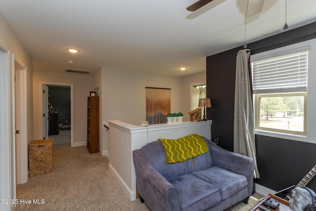 111 Pinelands Vis, Jackson Springs, NC 27281 - carpeted living room featuring baseboards, recessed lighting, and ceiling fan