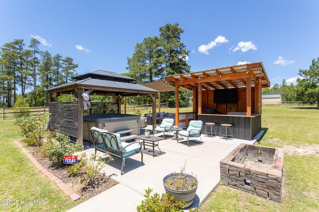 111 Pinelands Vis, Jackson Springs, NC 27281 - view of patio with a hot tub and a gazebo