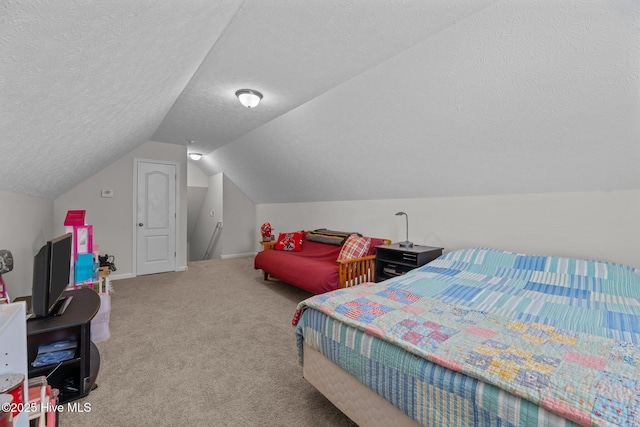 3412 Lefringhouse Ln, New Bern, NC 28562 - carpeted bedroom with lofted ceiling, a textured ceiling, and baseboards
