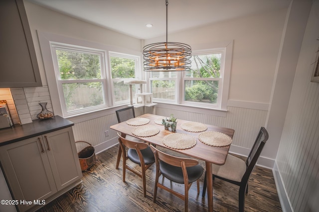 1309 N Pasteur St, New Bern, NC 28560 - dining room with plenty of natural light, wainscoting, a chandelier, and dark wood finished floors